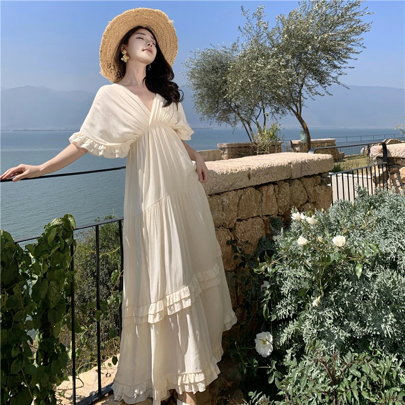 新疆西藏云南旅游穿搭波西米亚长裙重工大摆超仙度假连衣裙女夏季