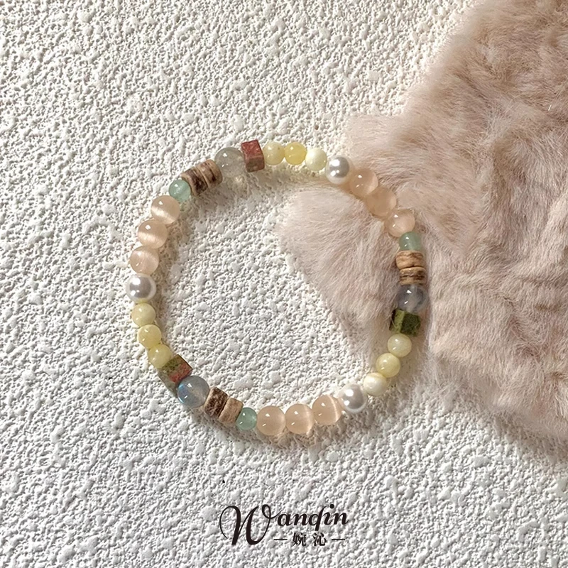 非金属亚克力手链 「轻描晨韵」民族风猫眼石复古小众气质手串