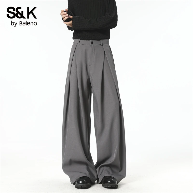 班尼路S&K2025秋冬新款加厚小西裤长裤宽松拖地裤休闲显瘦弯刀裤