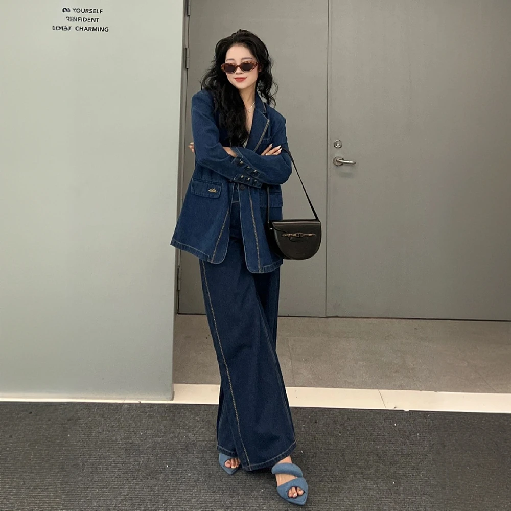 2025早秋新款套装高级感炸街减龄时尚酷飒拽姐牛仔上衣裤子两件套