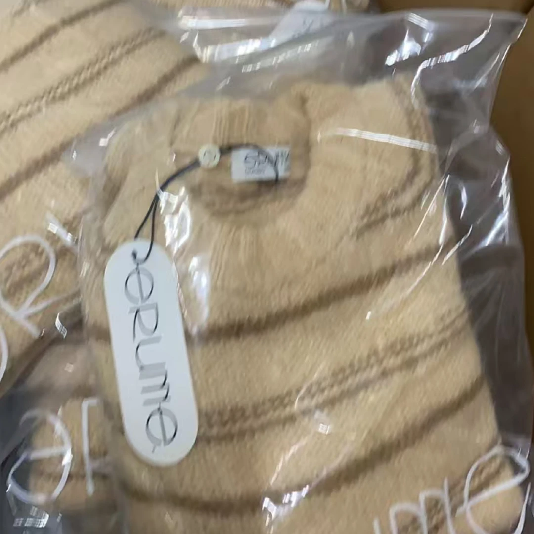 ［小小布］no退换-东大门正品e5r黄棕条毛衣