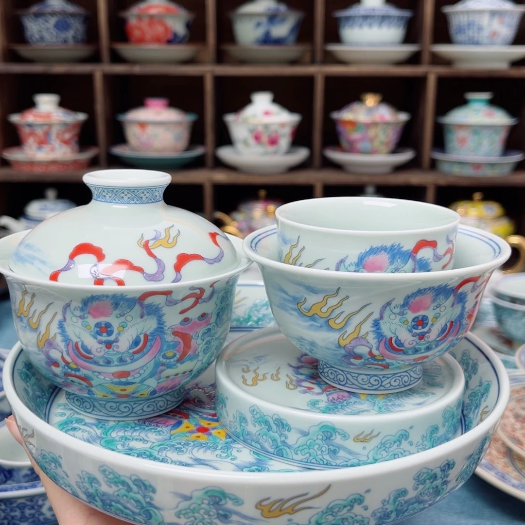 金*醒狮二才盖碗➕壶承➕主人杯2➕客杯2➕盖置1