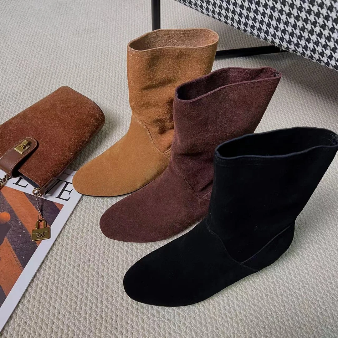 短靴女新款磨砂靴子百搭女士粗跟加绒高跟平底秋冬时尚尖头