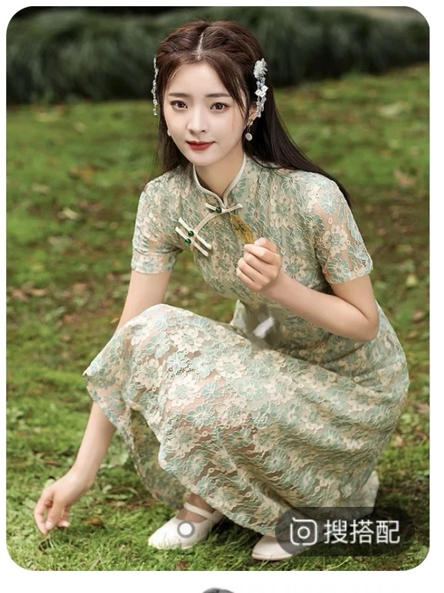 【2177 小家碧玉 绿色】显瘦气质修身优雅复古中国风旗袍