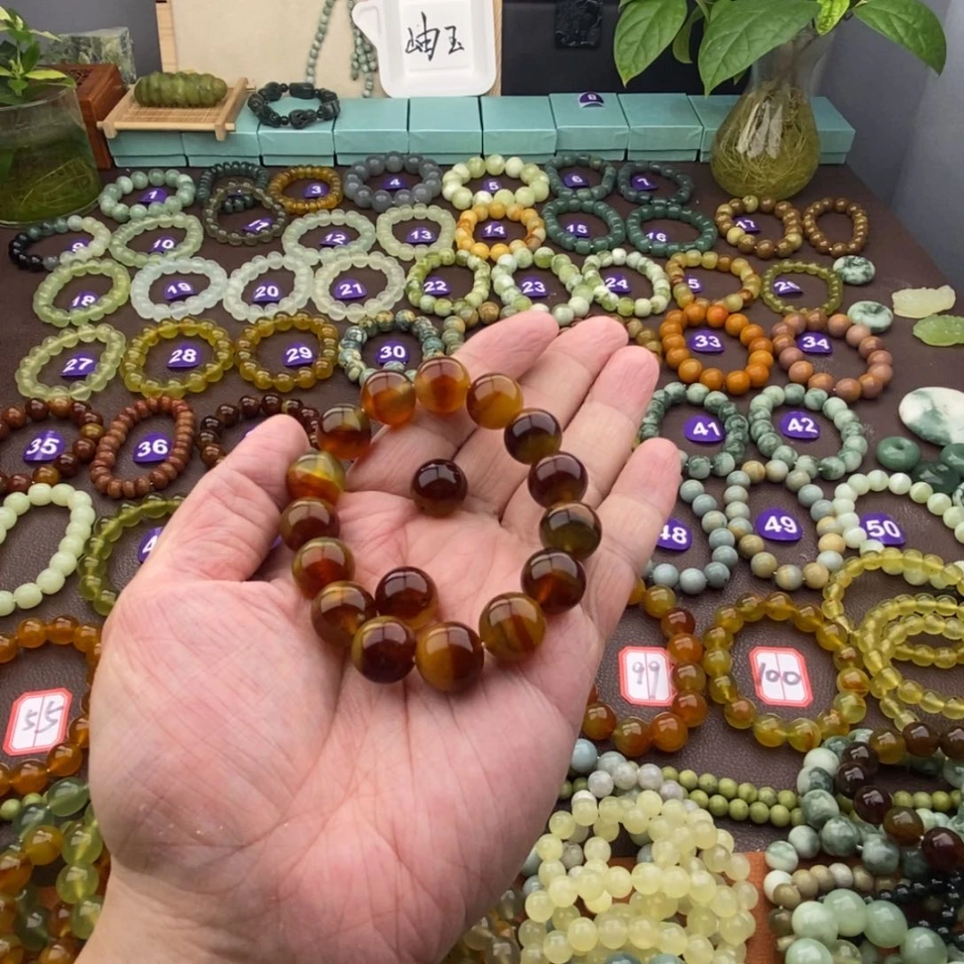 蛇纹石玉手串未镶嵌喜*酱