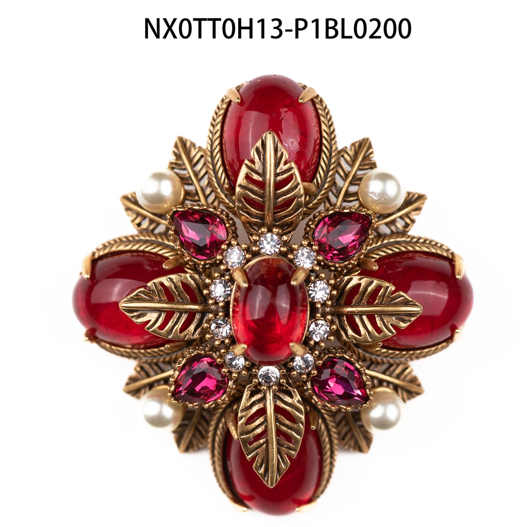 铜合金琉璃胸针 铜合金琉璃仿红水晶十字花能量胸针【2025-12-19】