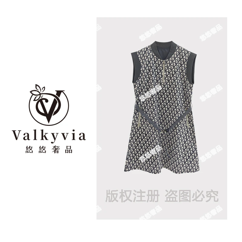 【Valkyvia/悠悠奢品】重工印花拉链休闲百搭连衣裙Q6622