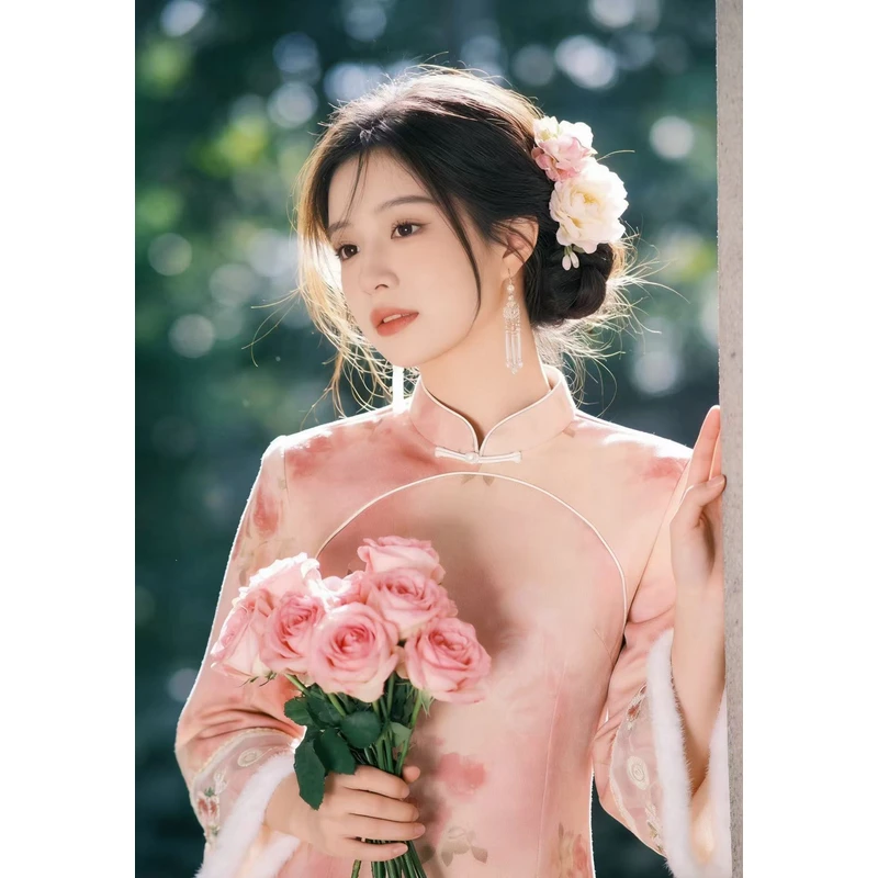 1483 【桃杏】美玲襟 袖口 宽边 冬款 加绒 加厚 旗袍