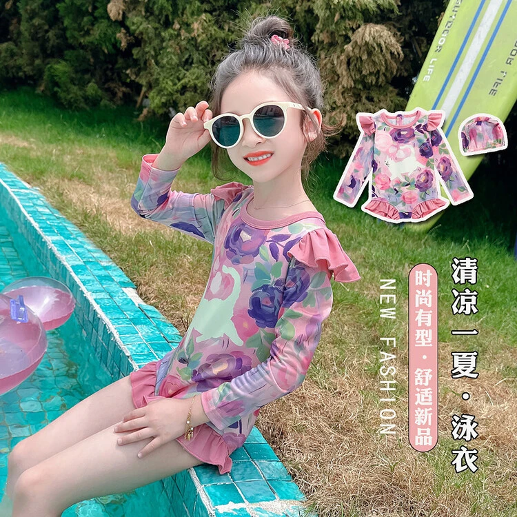 儿童泳衣女童长袖舒适时尚宝宝中大童公主泳装洋气夏季女孩温泉游