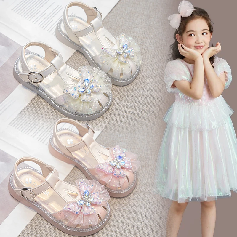 女童鞋子儿童公主包头学生凉鞋2025新款夏季夏款水晶宝宝女孩洋气