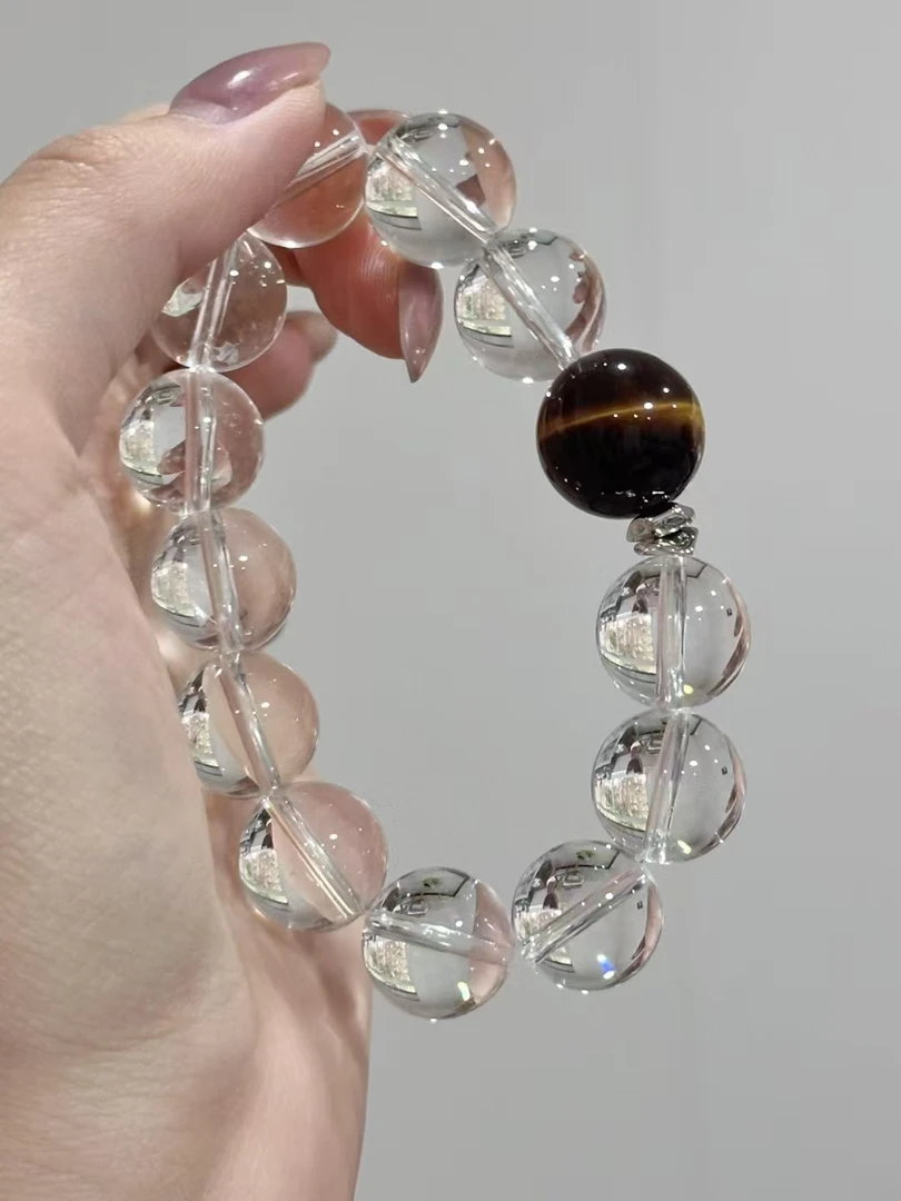 VANJÍ梵极·土星.大颗粒天然白水晶虎晴石锦鲤好运水晶设计款女