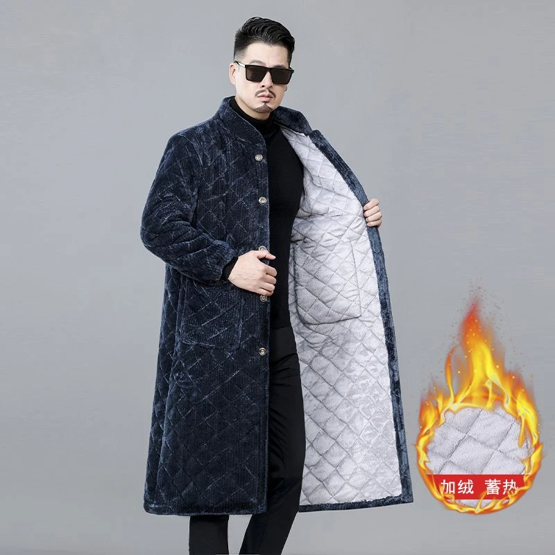 保暖棉衣休闲加长款过膝罩衣男三层加绒宽松立领加厚工作服家居服