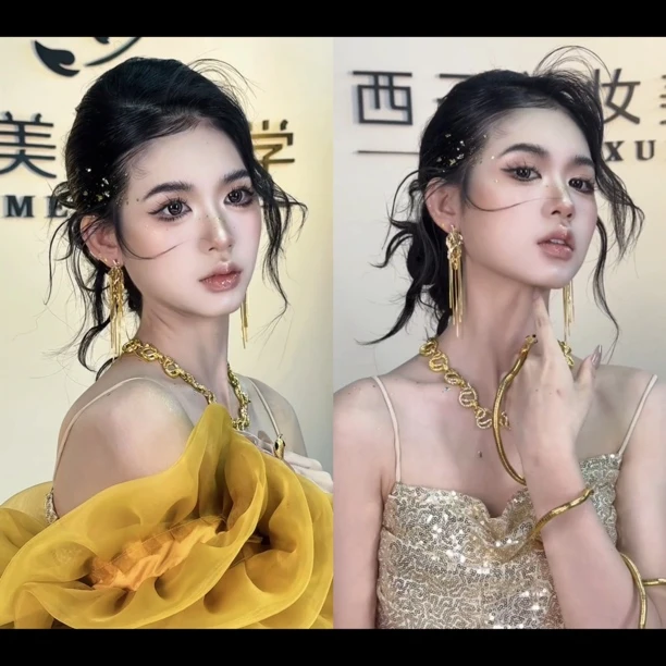 合金项链 好柿｜550小众新娘气质千金氛围礼服四件套项链耳环金箔