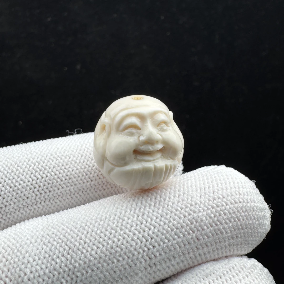J6627 天然猛犸牙 雕刻弥勒单珠18.4mm支持鉴定 假一罚四