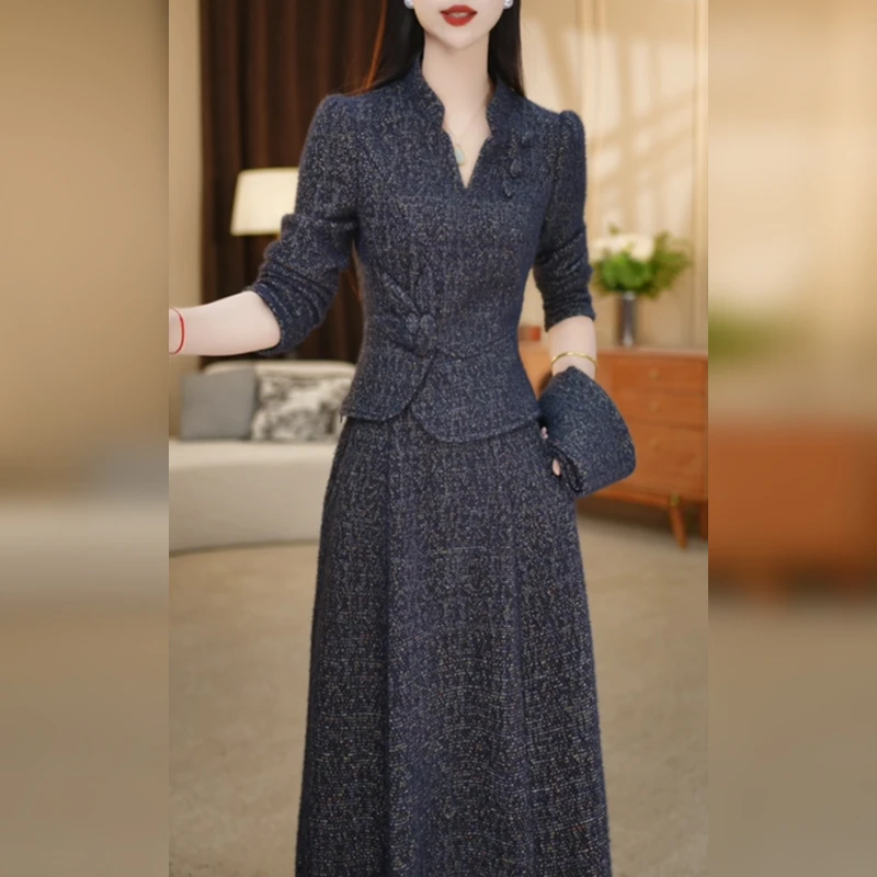 赛菲雅高级感套装裙女2025新款秋冬修身减龄轻奢上衣半身裙两件套
