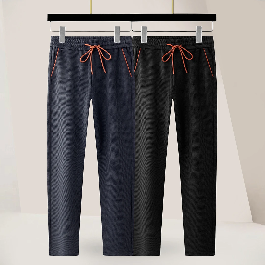 春季男士羊毛波罗纹木浆纤维混纺百搭简约休闲裤潮流透气