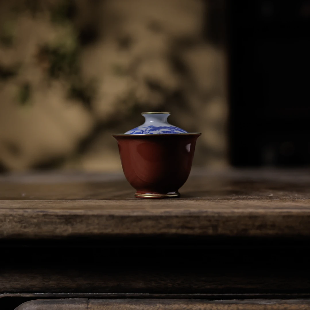 【悦生活】赤丹红山水-华隐堂-盖碗-140ml（华隐S0929）