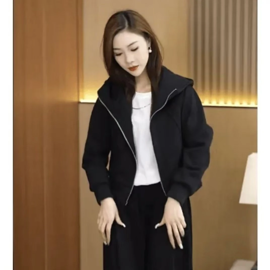 2025年春秋新款时尚拉链卫衣短款修身韩版宽松连帽外套女