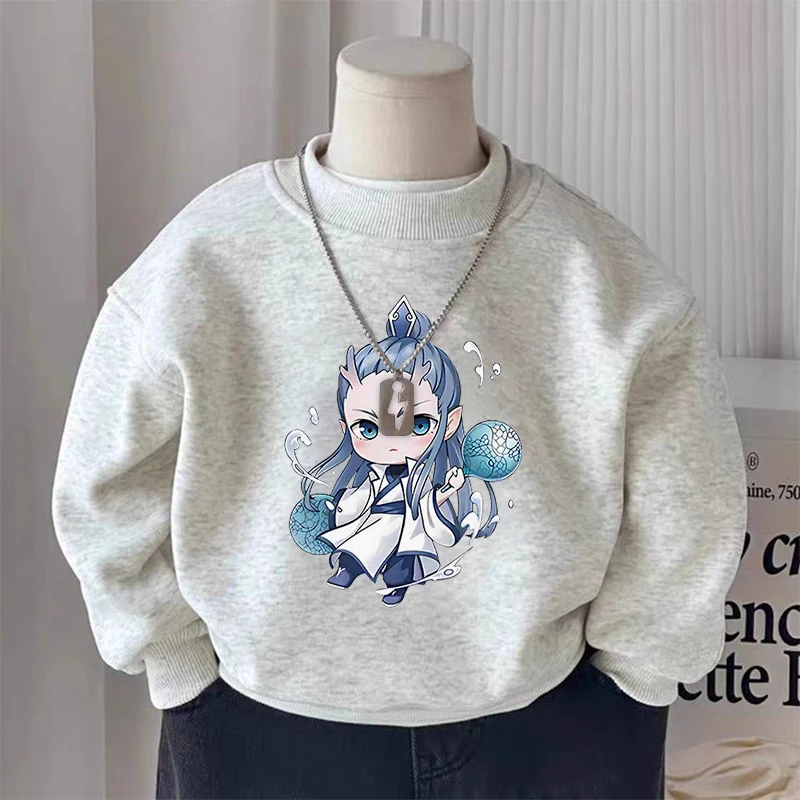 哪吒印花早春中大童oversize圆领卫衣男童女童中国风宽松洋气外套