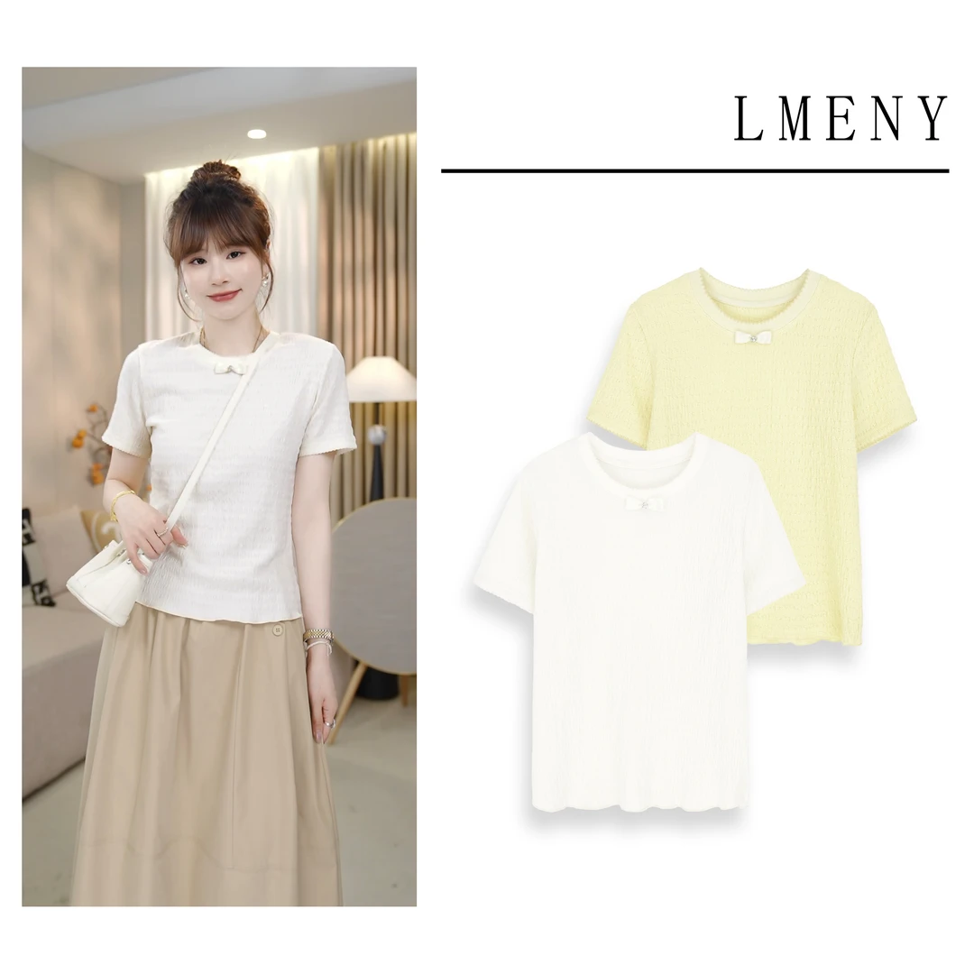 LMENY气质甜美！小香风圆领蝴蝶结显瘦短袖25BT021