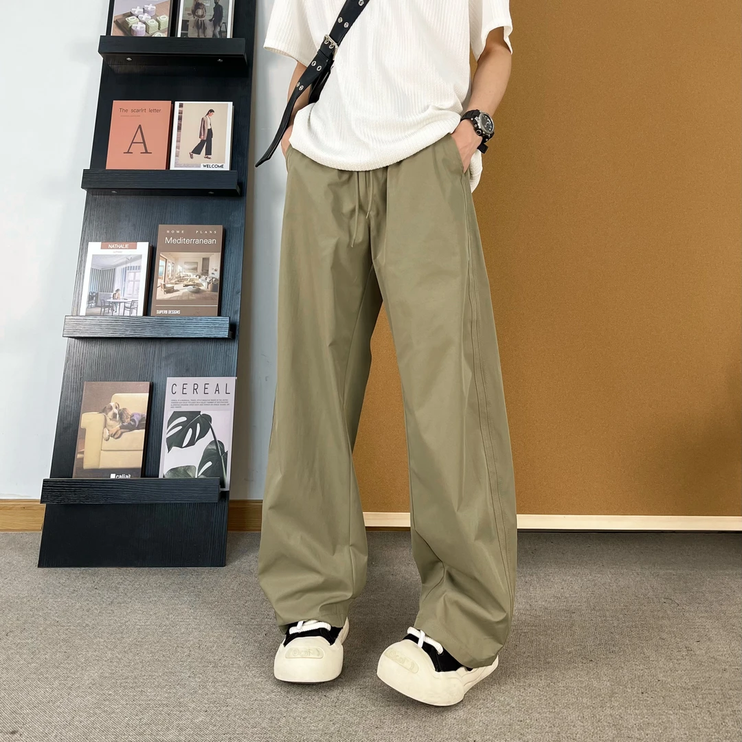 夏季美式斜切休闲裤男夏季潮牌弯刀裤大码冰丝宽松直筒阔腿长裤