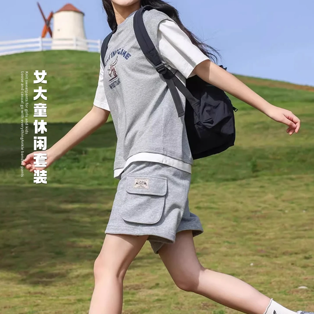 【断码特价】女童夏季薄款休闲短袖t恤短裤女大童2025初中生套装