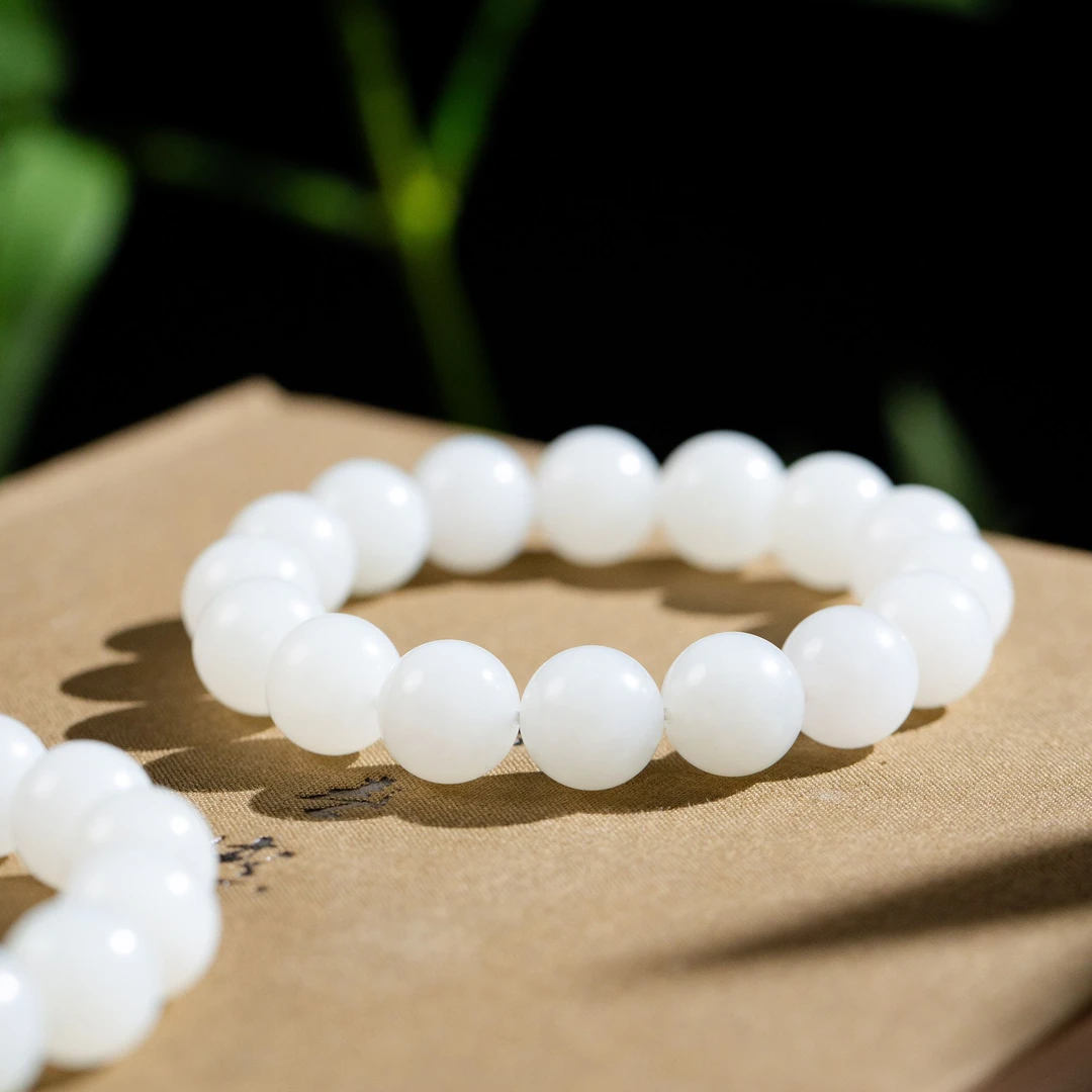 【白玉系列】俄白和田玉素圈手串11.5m＋ D2511