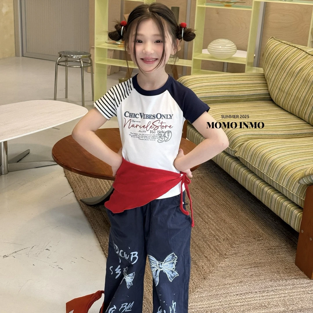 6158童装撞色字母短袖T