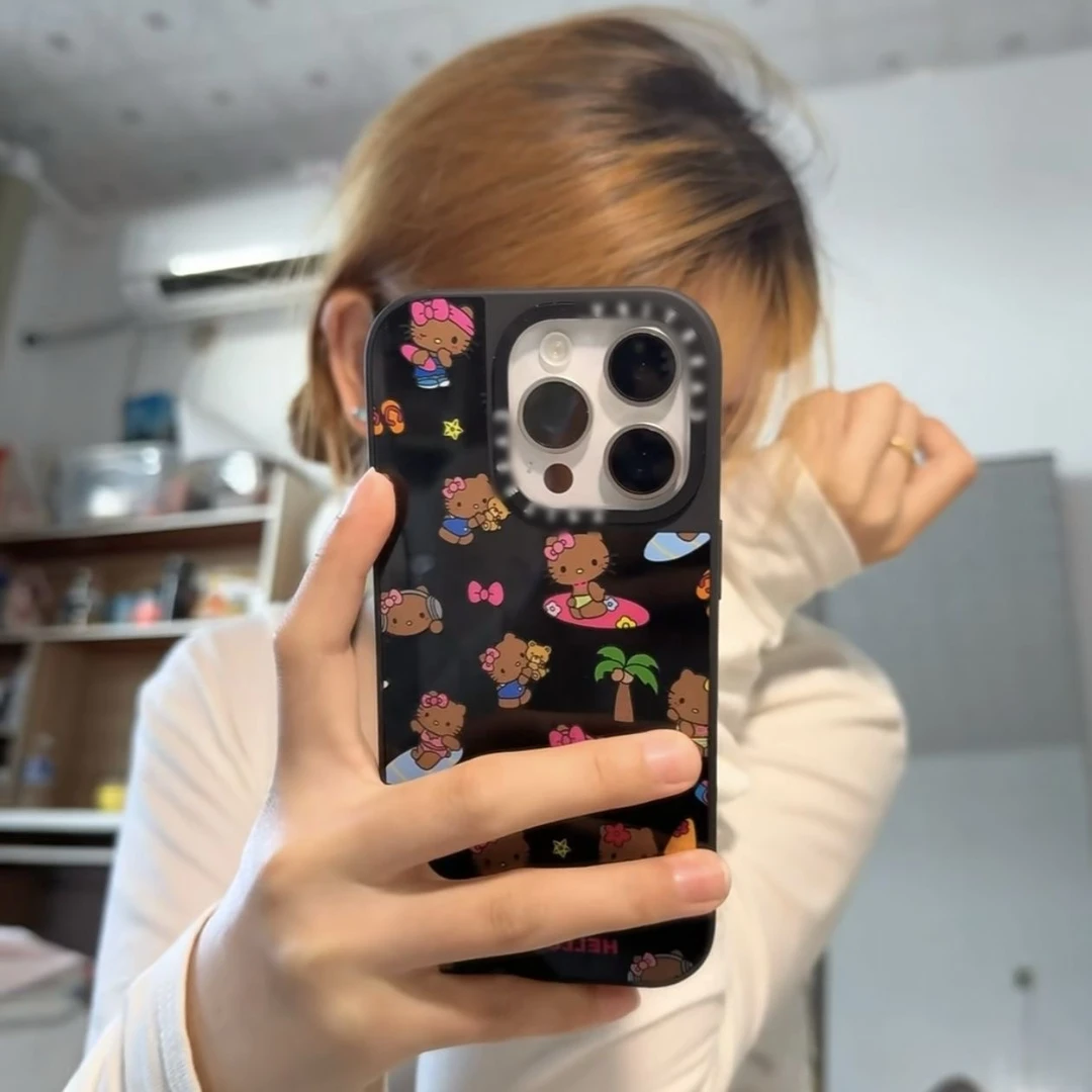 夏日联名黑皮kitty适用苹果16promax手机壳15苹果iPhone14/13潮牌