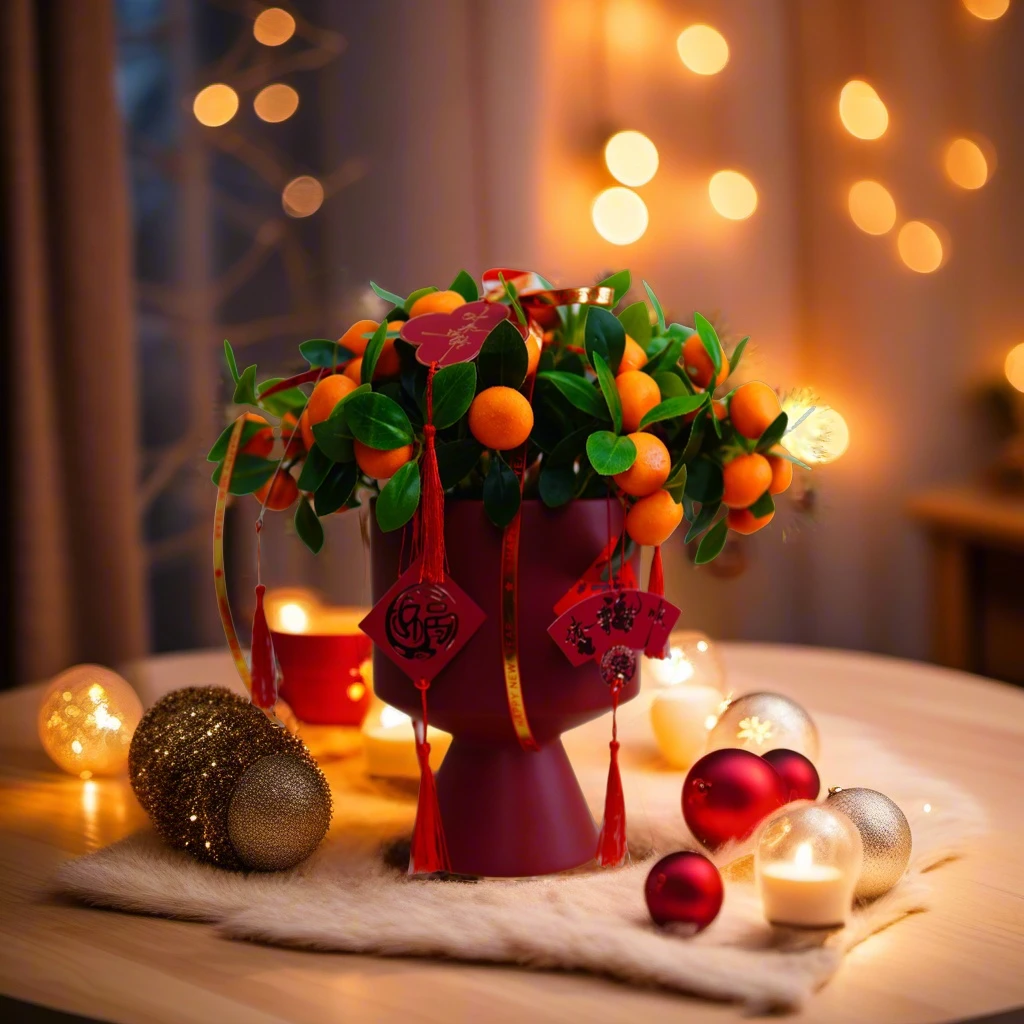 新年金桔仿真盆栽摆件过年摆放高档喜庆家居软装摆件陶瓷花瓶装饰