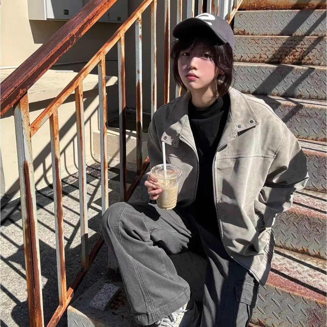 W6#一价封神！羊羔绒皮夹克男女冬季加绒厚cleanfit高级感飞行外套