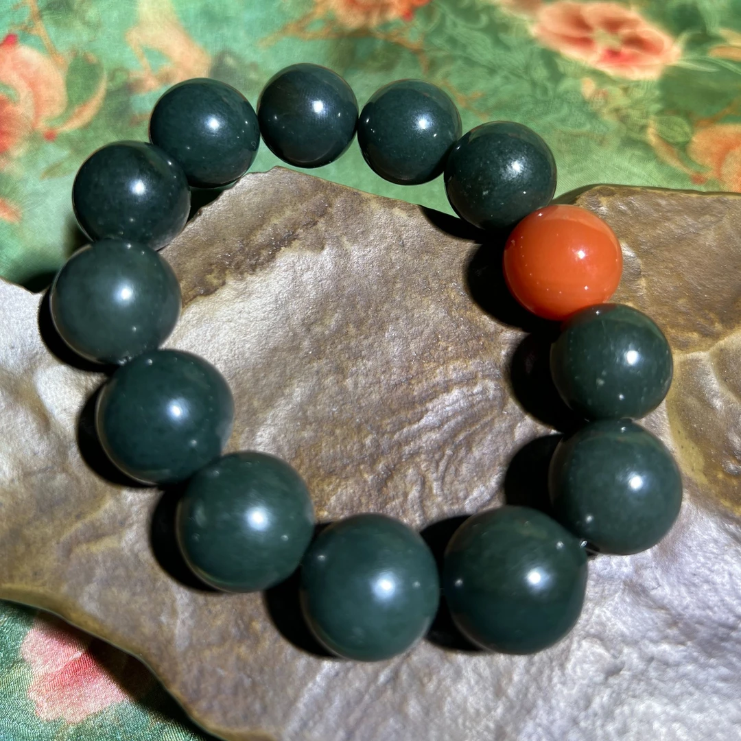 SH2284玄墨凝光·和田玉手串青玉18mm手串113.05g