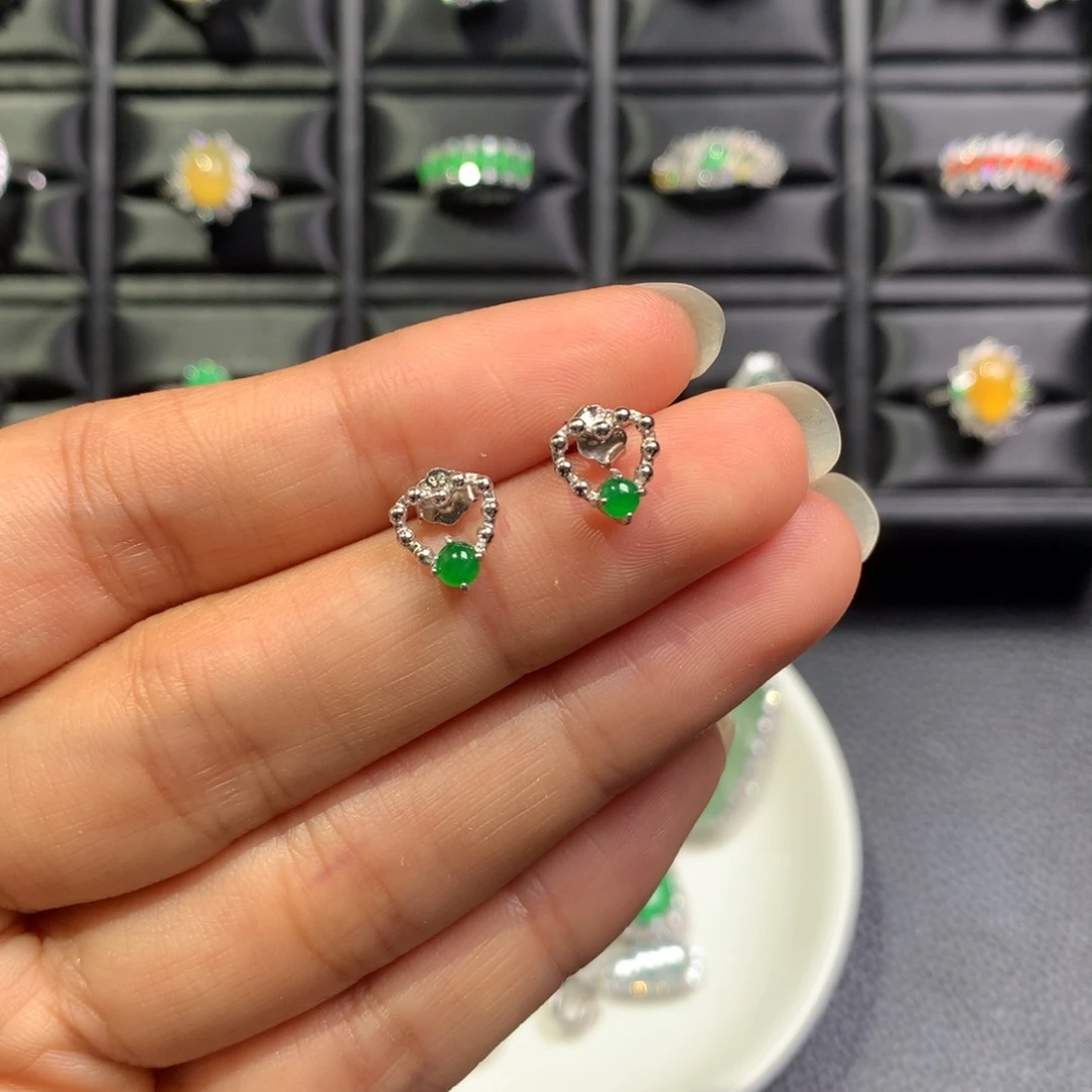 翡翠银S925镶嵌耳饰