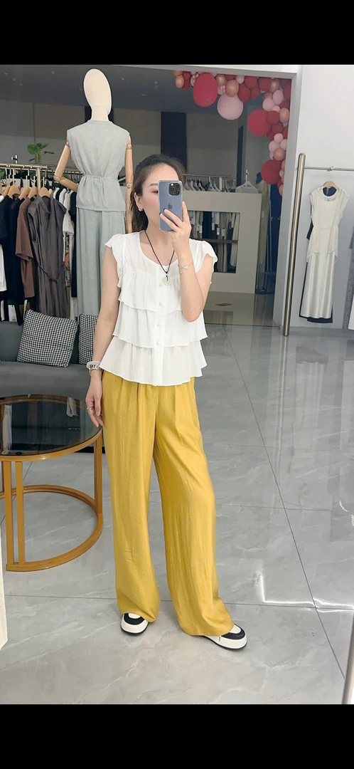 【VV FUSHI】C25065123甜美荷叶边飞飞袖圆领宽松显瘦减龄衬衫小衫