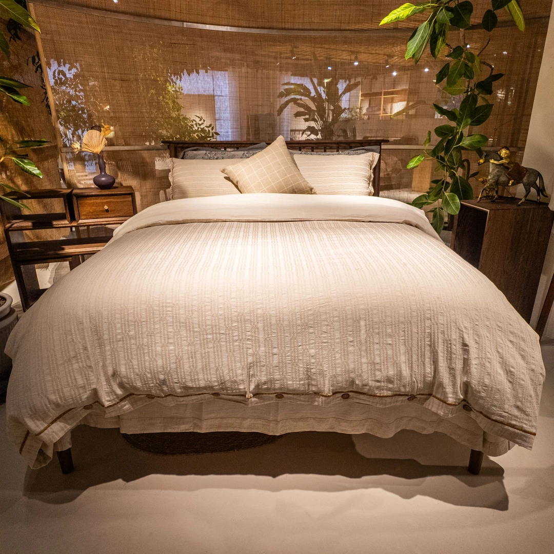 【Jbest】棉麻四件套复古轻奢雨露麻色织提花透气亲肤床上用品-依恋