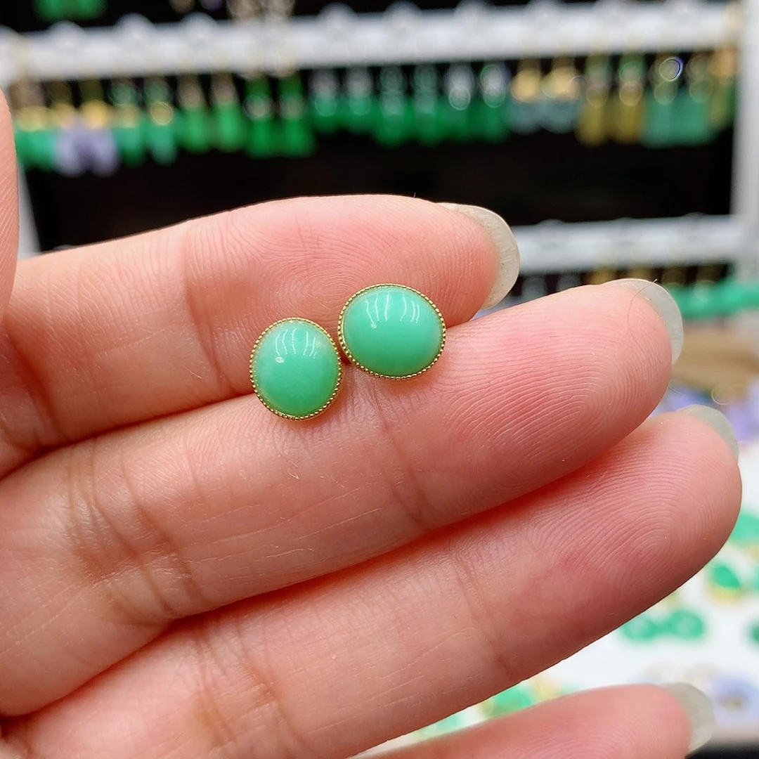 翡翠耳饰18K金镶嵌的