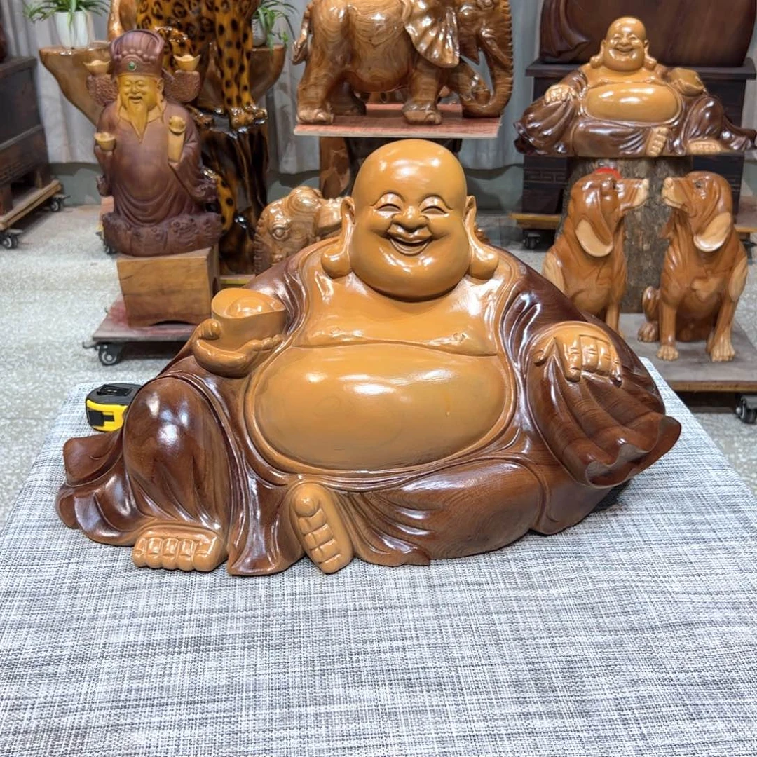本***源香樟木实木根雕摆件弥勒