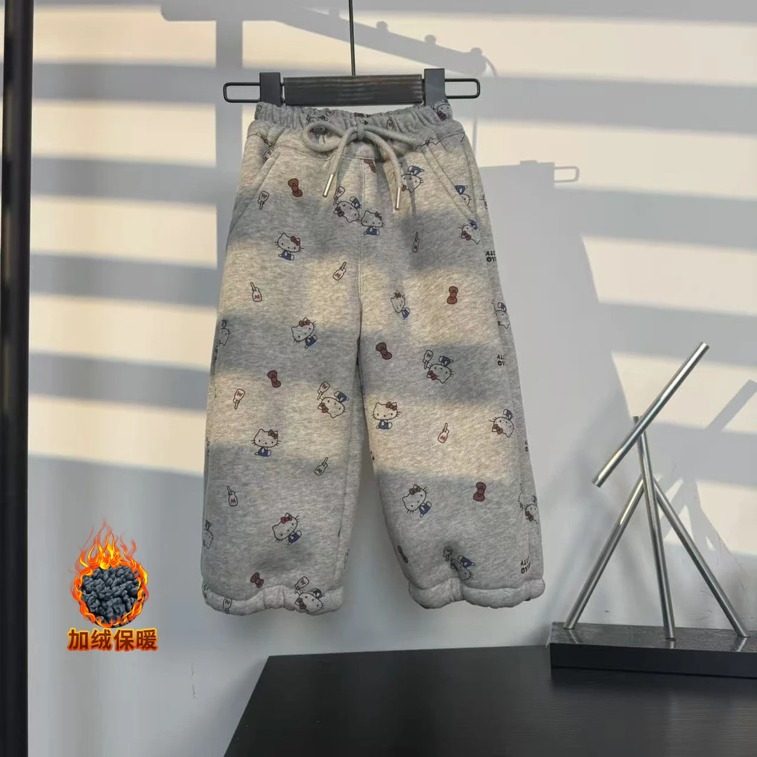 女宝宝加绒裤子2025冬季新款儿童休闲卡通加厚保暖卫裤百搭休闲裤