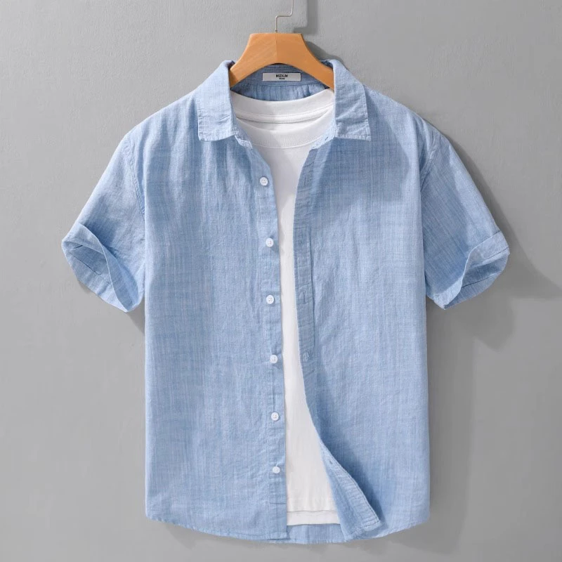 臣吾色织纹理感男士短袖衬衫2025新款夏季男装棉麻优雅衬衣老钱风