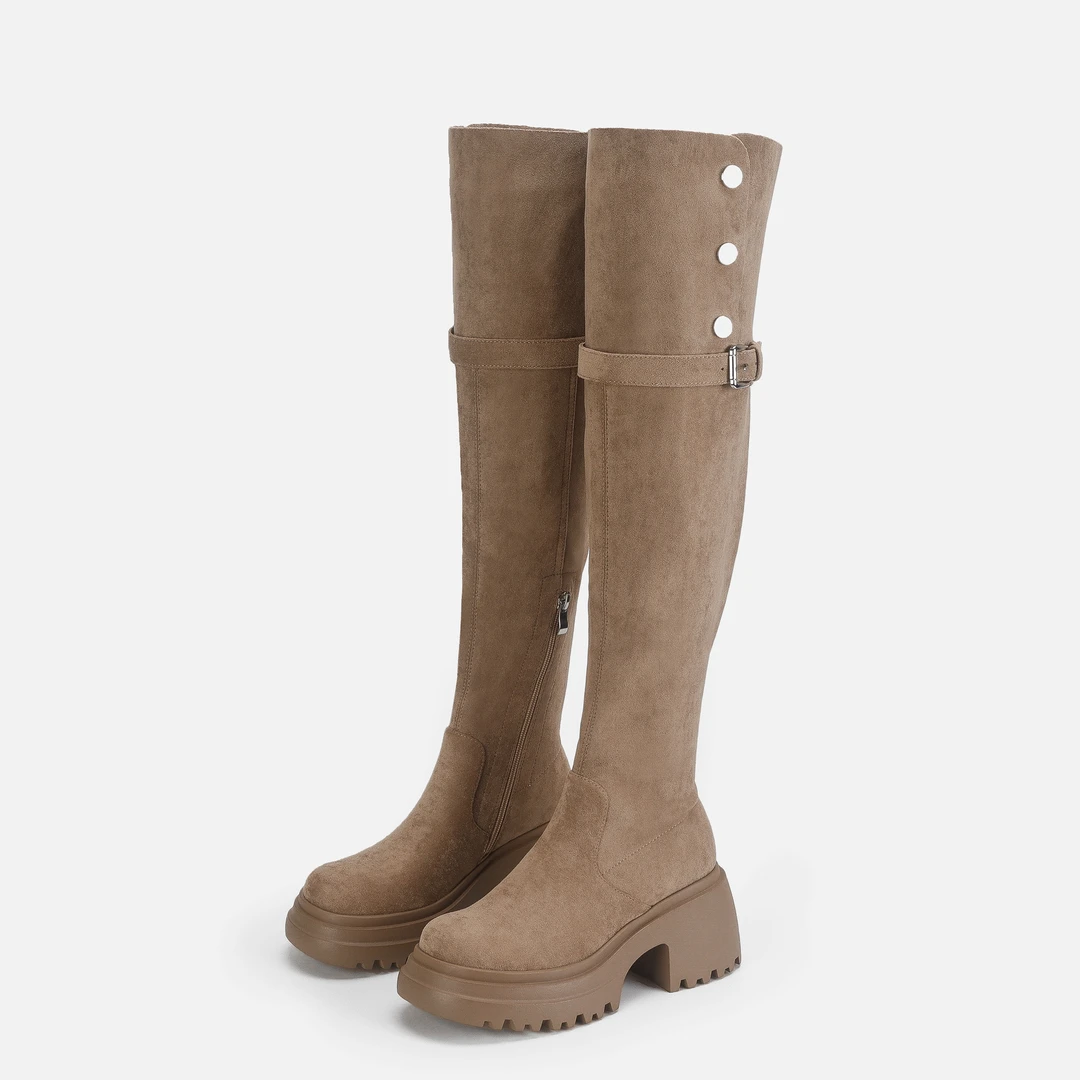 厚底过膝长靴秋冬外翻两穿保暖加绒显瘦靴子女2025今年流行靴子