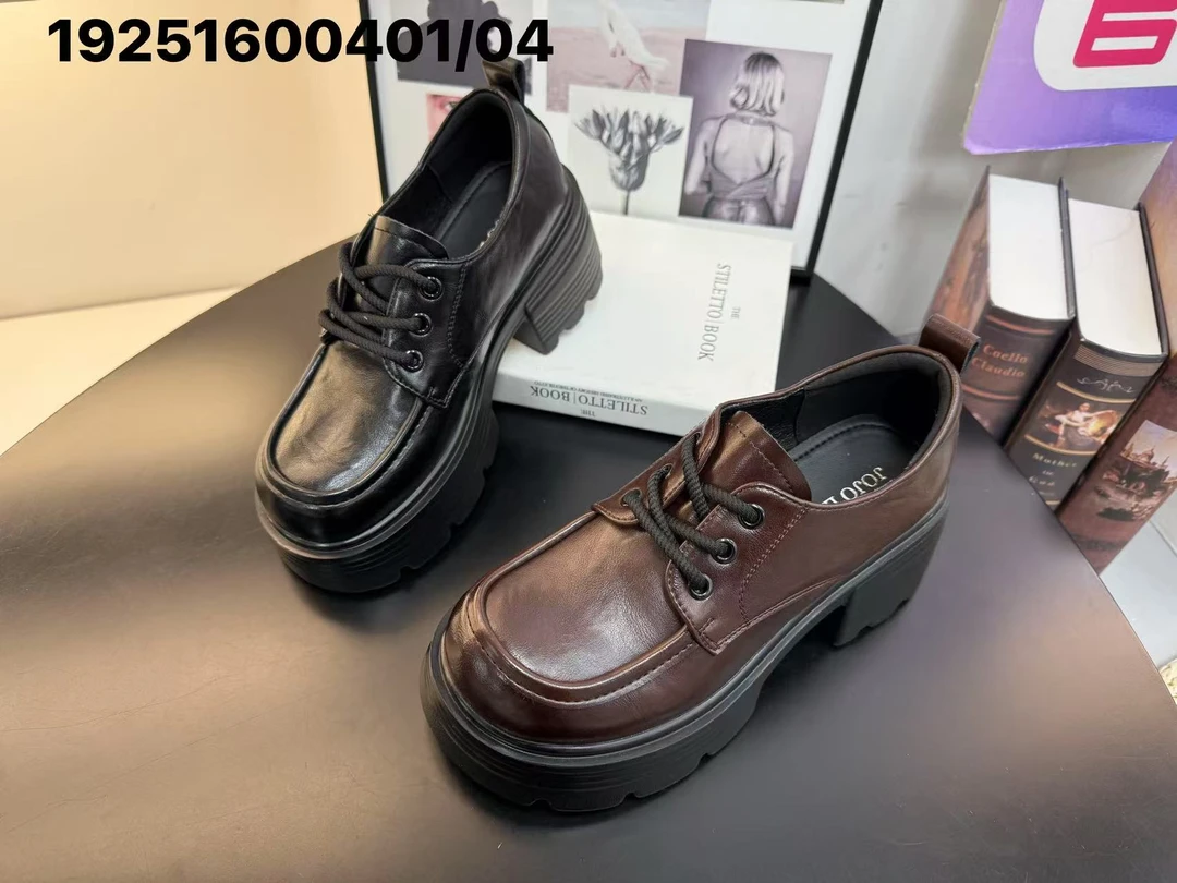 小个子增高5cm厚底乐福鞋女2024秋季新款复古通勤系带小皮鞋