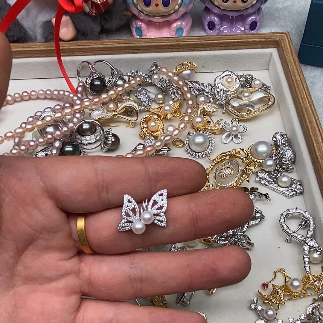 海水珍珠耳饰银S925镶嵌