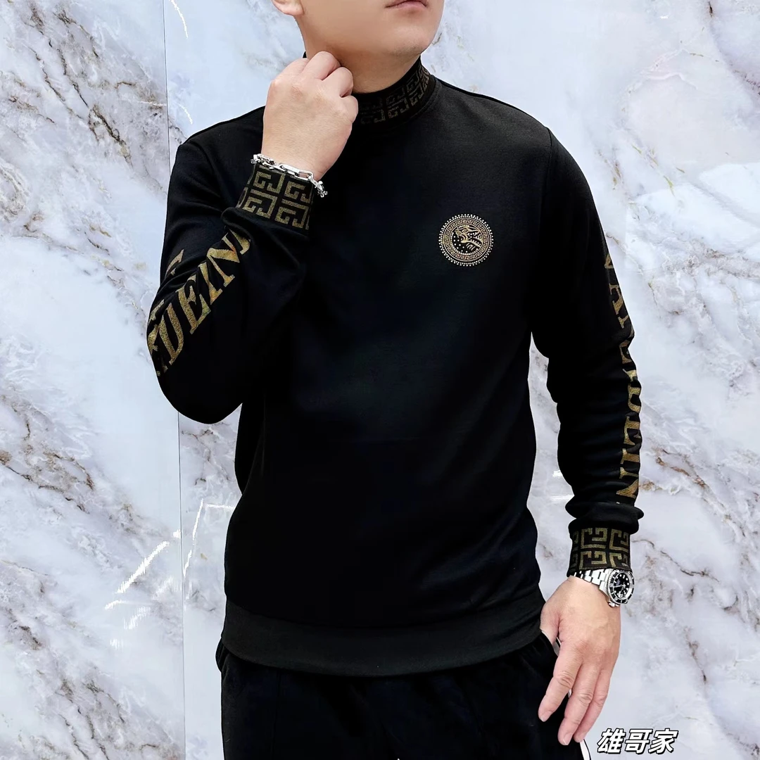 2024秋季新款男士长袖高品质字母保暖半高领休闲卫衣5250