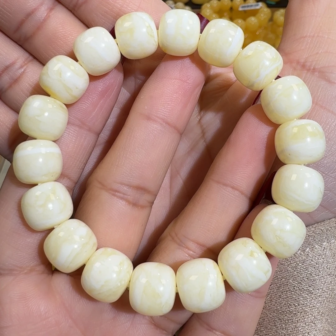 琥珀未镶嵌珠宝奇石12m焦皮同料老型白花蜡手串18.9