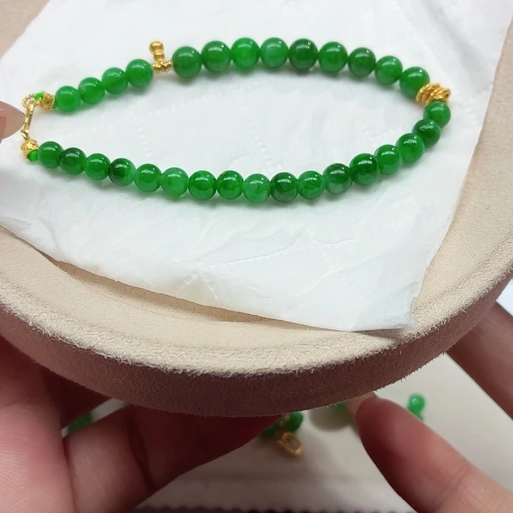 翡翠18K金镶嵌手链天然缅甸翡翠A货卡5到卡6