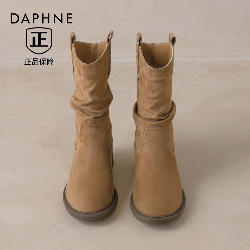 达芙妮新款复古西部牛仔靴女2025秋冬季废土风保暖美拉德粗跟短靴