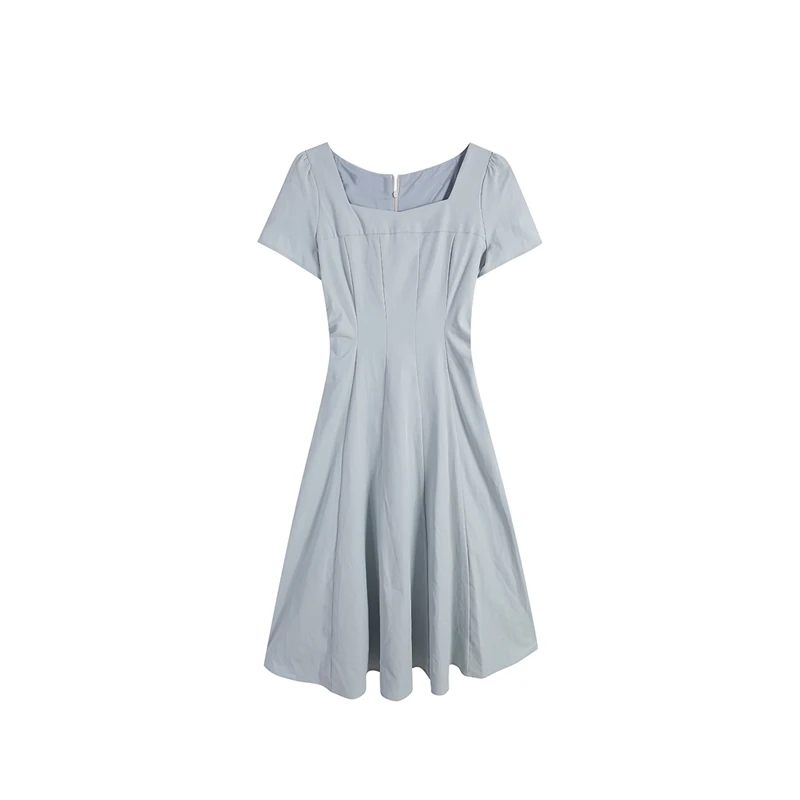 【五季家大码】纸片人/夏季显瘦收腰气质遮肉蓝色连衣裙ZL108624