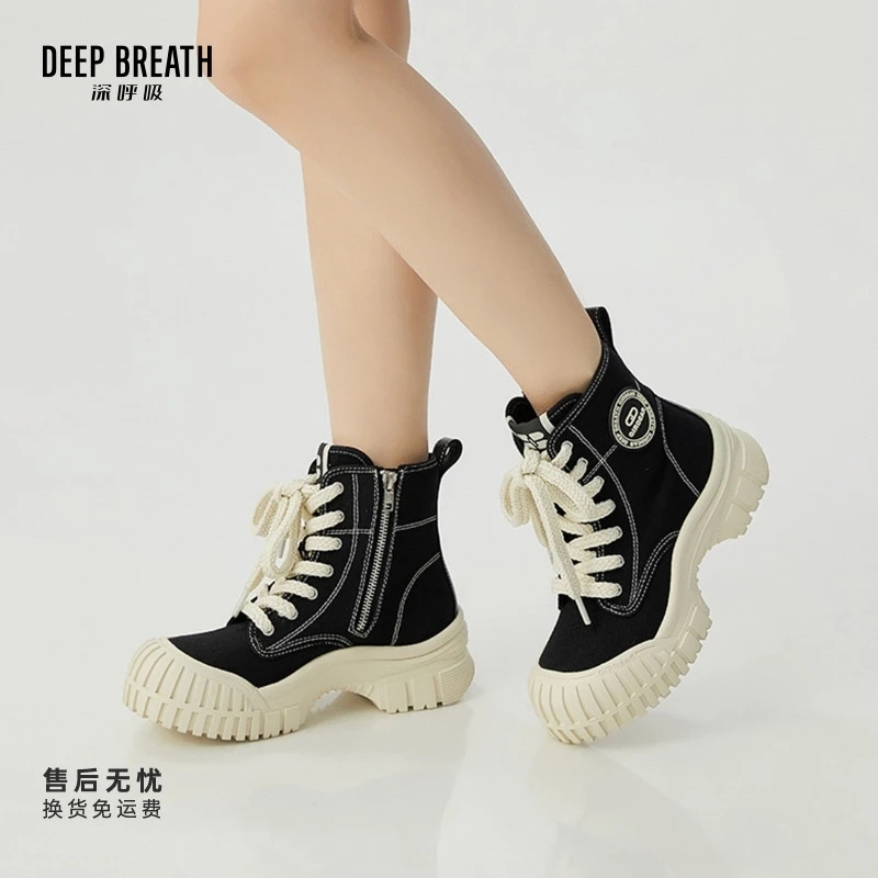 DEEP BREATH深呼吸女鞋新款减龄帆布鞋休闲系带侧鞋AX12251