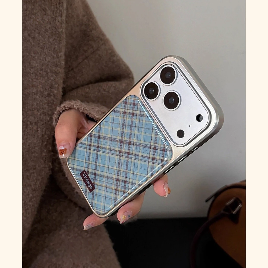 创意小清新蓝底菱格纹适用iPhone17/16手机壳华为P70oppo小米17套
