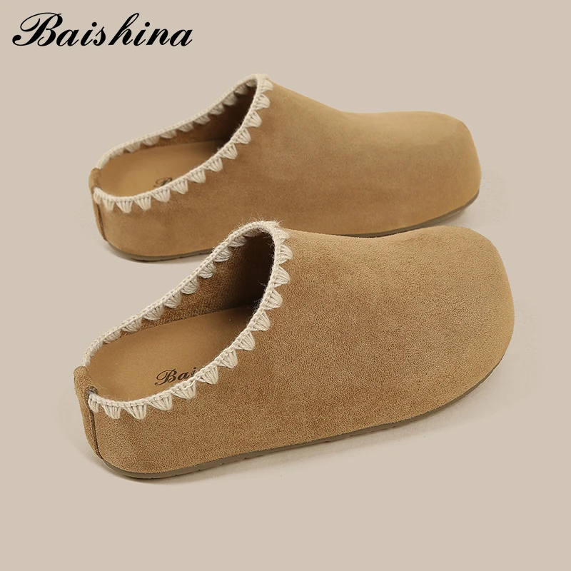 5cm花边厚底包头拖女小个子一脚蹬女鞋2025秋季外穿博肯半拖百搭